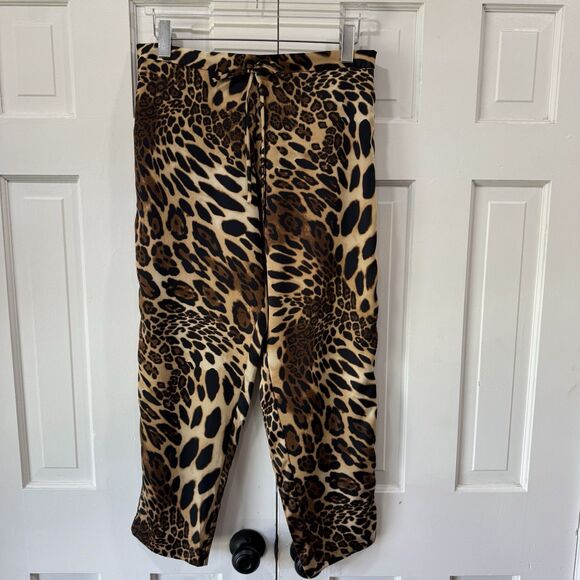 NATORI L Luxe Leopard Print Pants Satin Drawstring Chestnut Lounge Pajama NEW - Picture 2 of 11